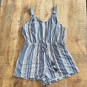 Derek Heart Blue and White Patterned Romper